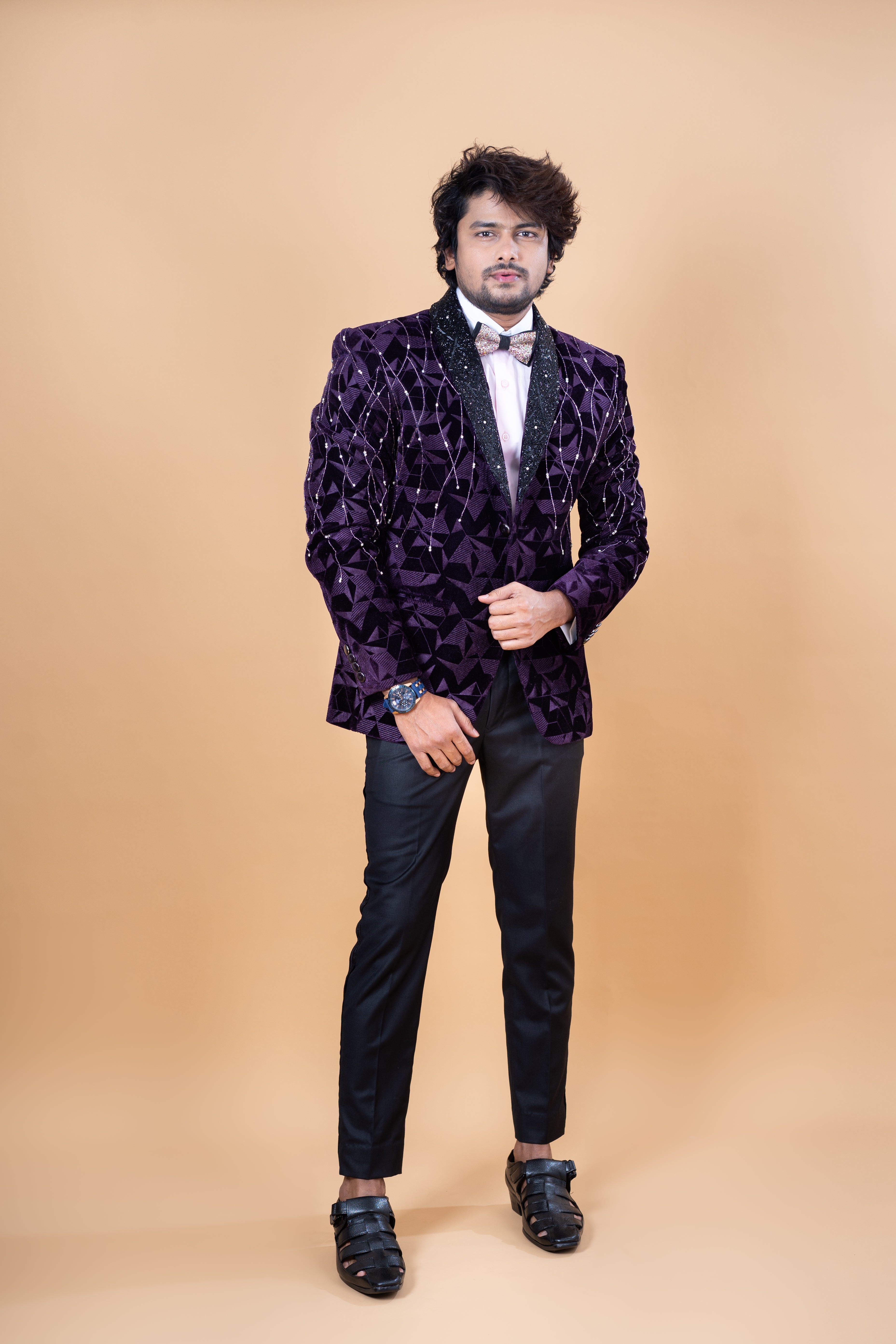 Exquisite Designer Embroidered Purple Blazer
