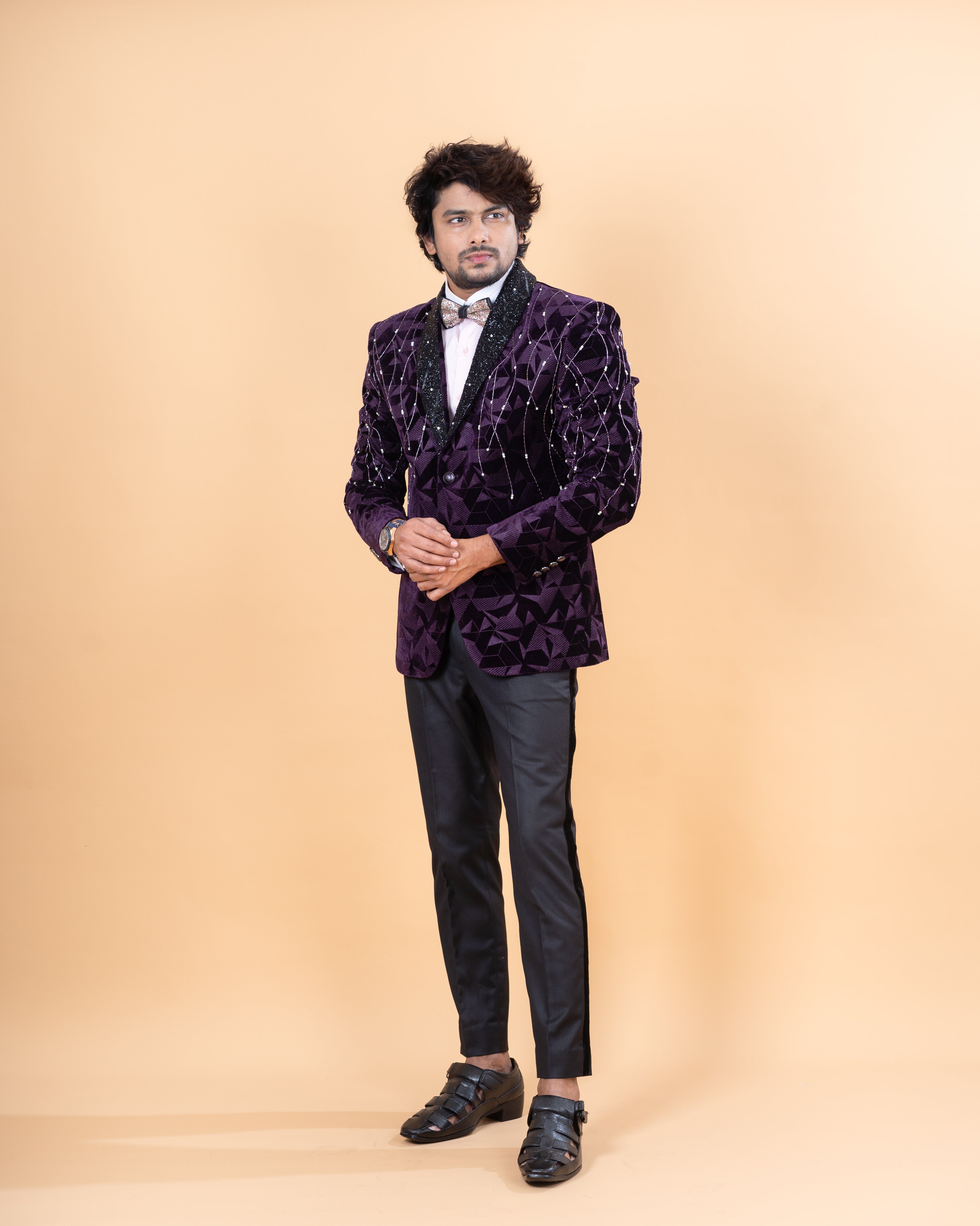 Exquisite Designer Embroidered Purple Blazer