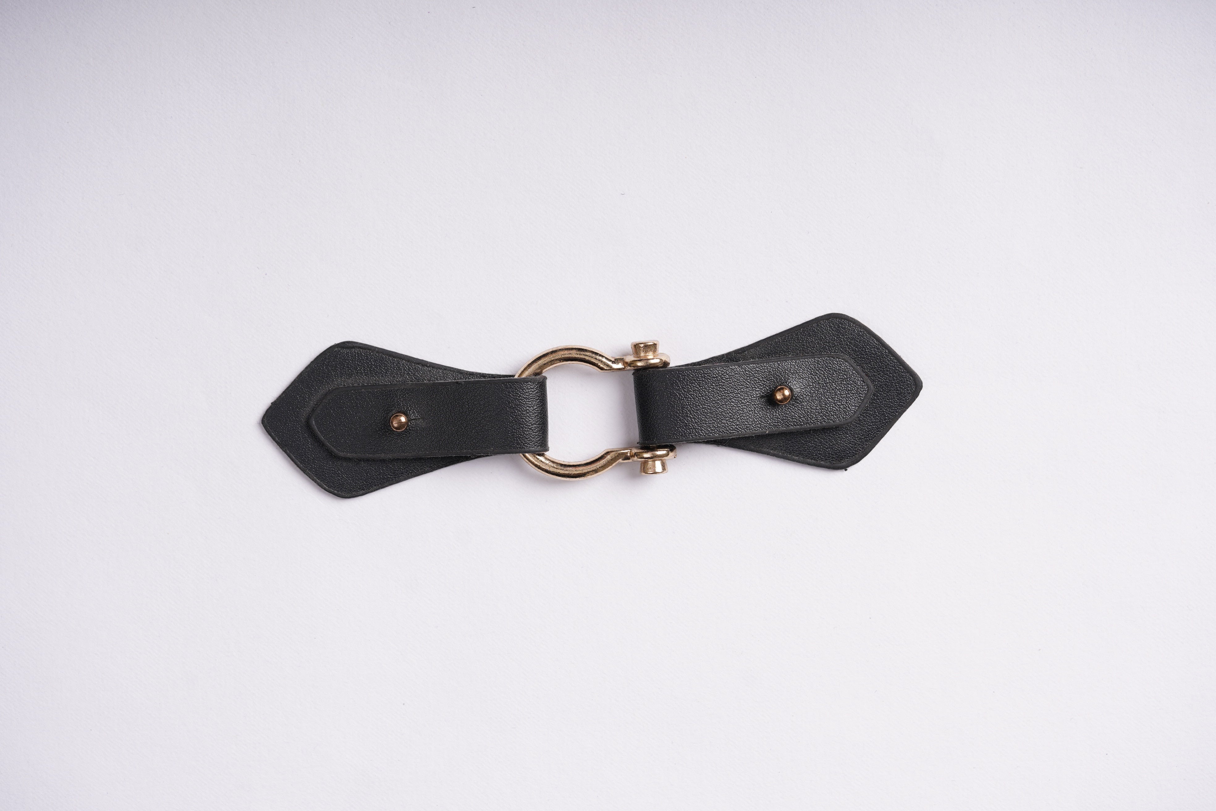 CLASSIC SEW-ON BLACK PU LEATHER GOLD CLIP CLASP BUCKLE