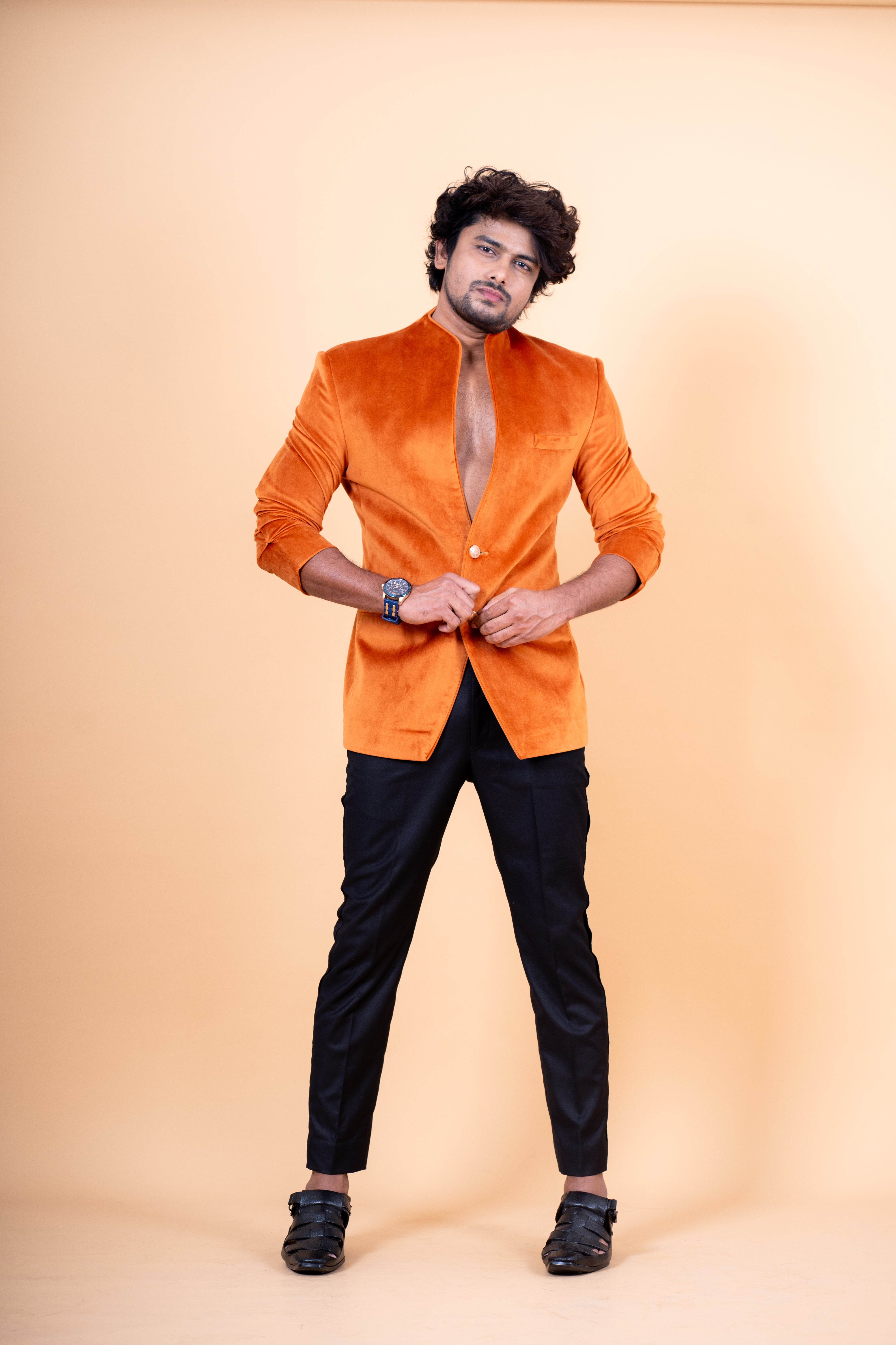 Ultrafine orange velvet blazer